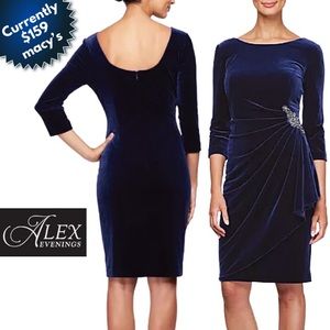Alex Evenings velvet dress navy  holiday party
